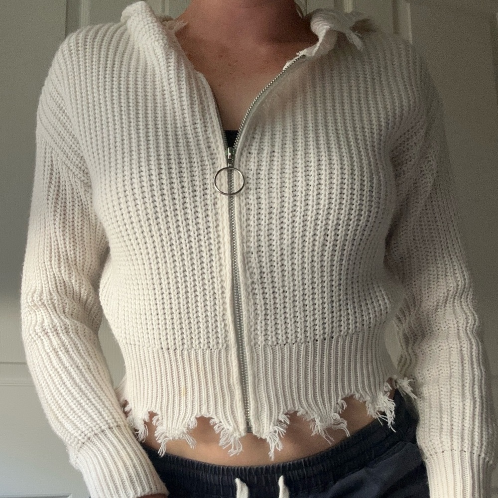 White Knit Zip Up